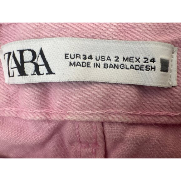 ZARA Size 2 Pink High-Rise Straight Leg Cotton Jeans - Picture 3 of 15
